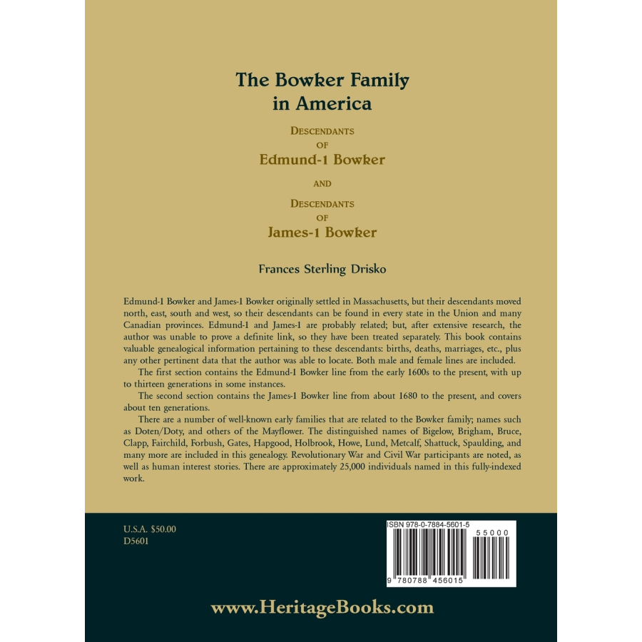 The Bowker Family in America back cover