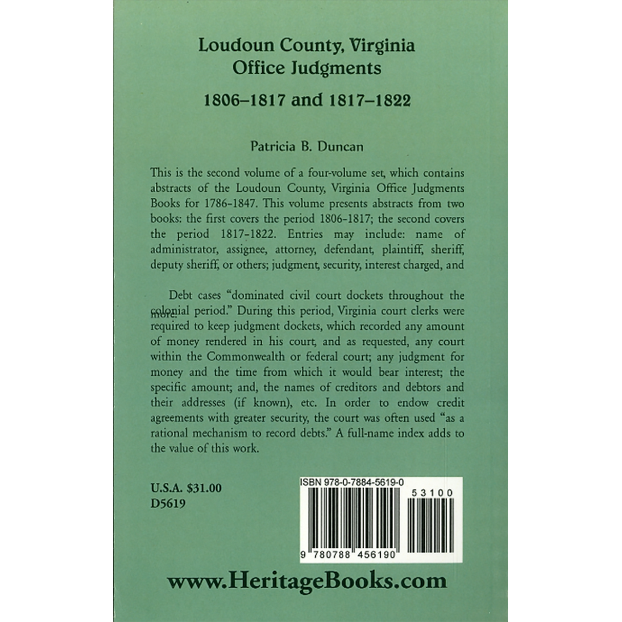 Loudoun County, Virginia Office Judgments, 1806-1817 and 1817-1822 back cover