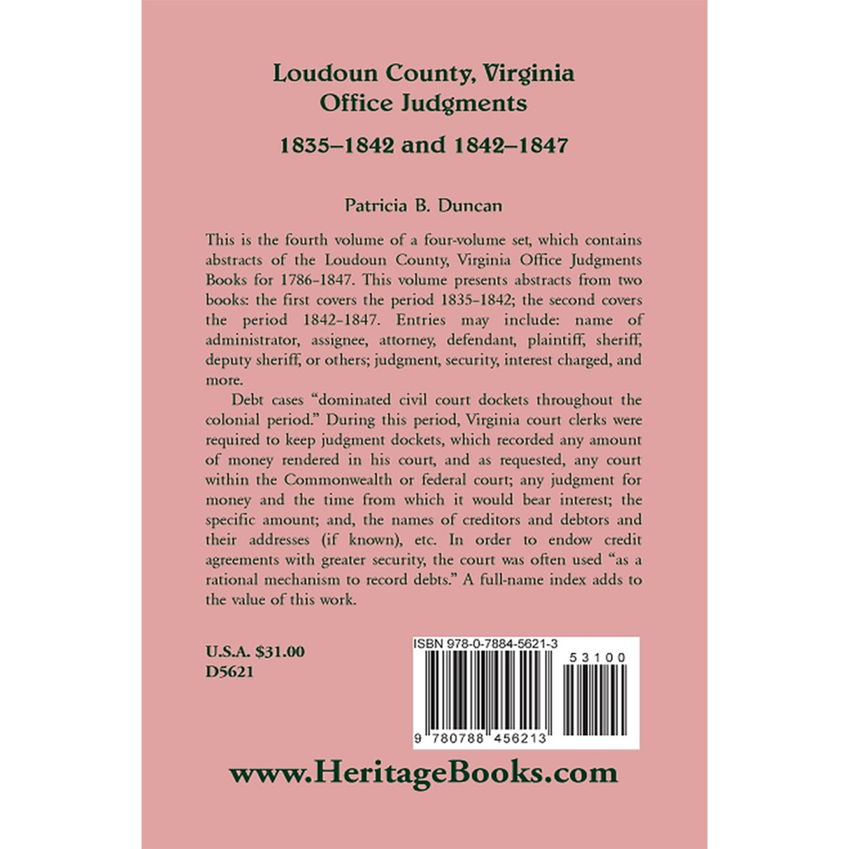 Loudoun County, Virginia Office Judgments: 1835-1842 and 1842-1847 back cover