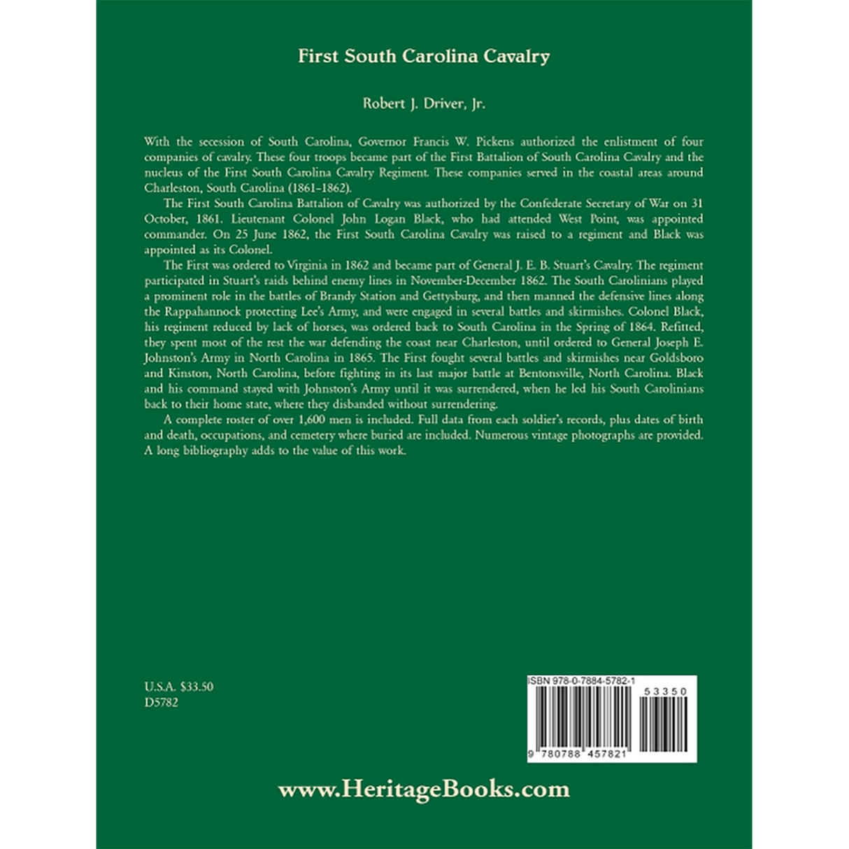 First South Carolina Cavalry back cover