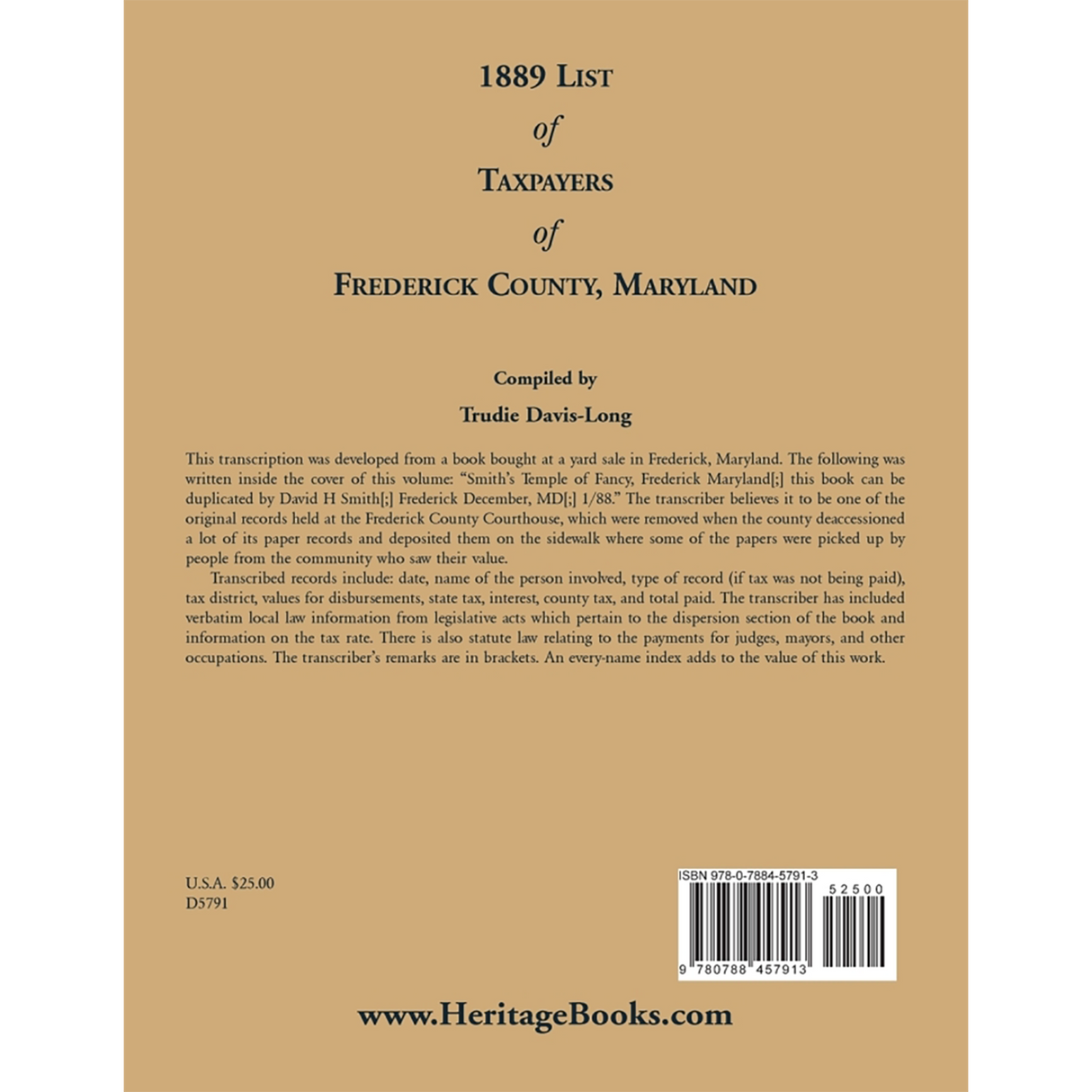 1889 List of Taxpayers of Frederick County, Maryland back cover