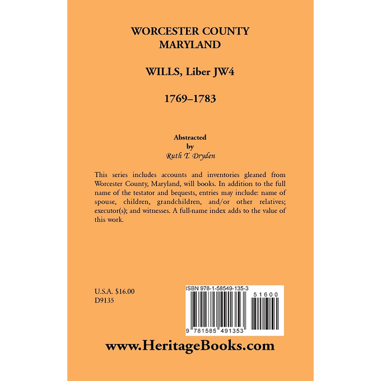 Worcester County, Maryland Will Books, Liber JW4, 1769-1783 back cover