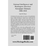 National Intelligencer and Washington Advertiser Newspaper Abstracts, 1806-1810 back cover