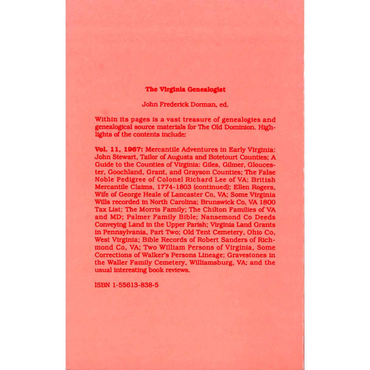 The Virginia Genealogist, Volume 11, 1967 back cover