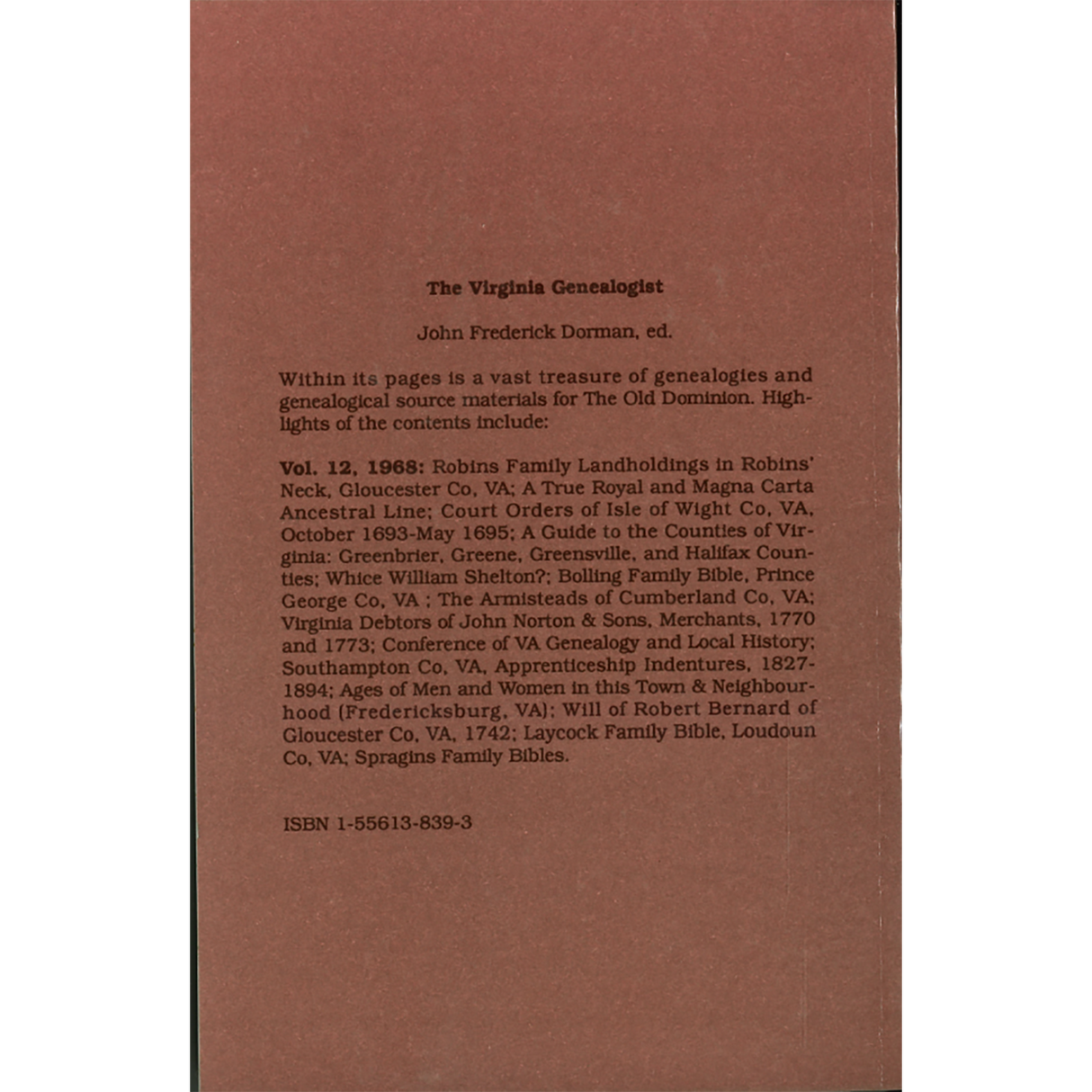 The Virginia Genealogist, Volume 12, 1968 back cover