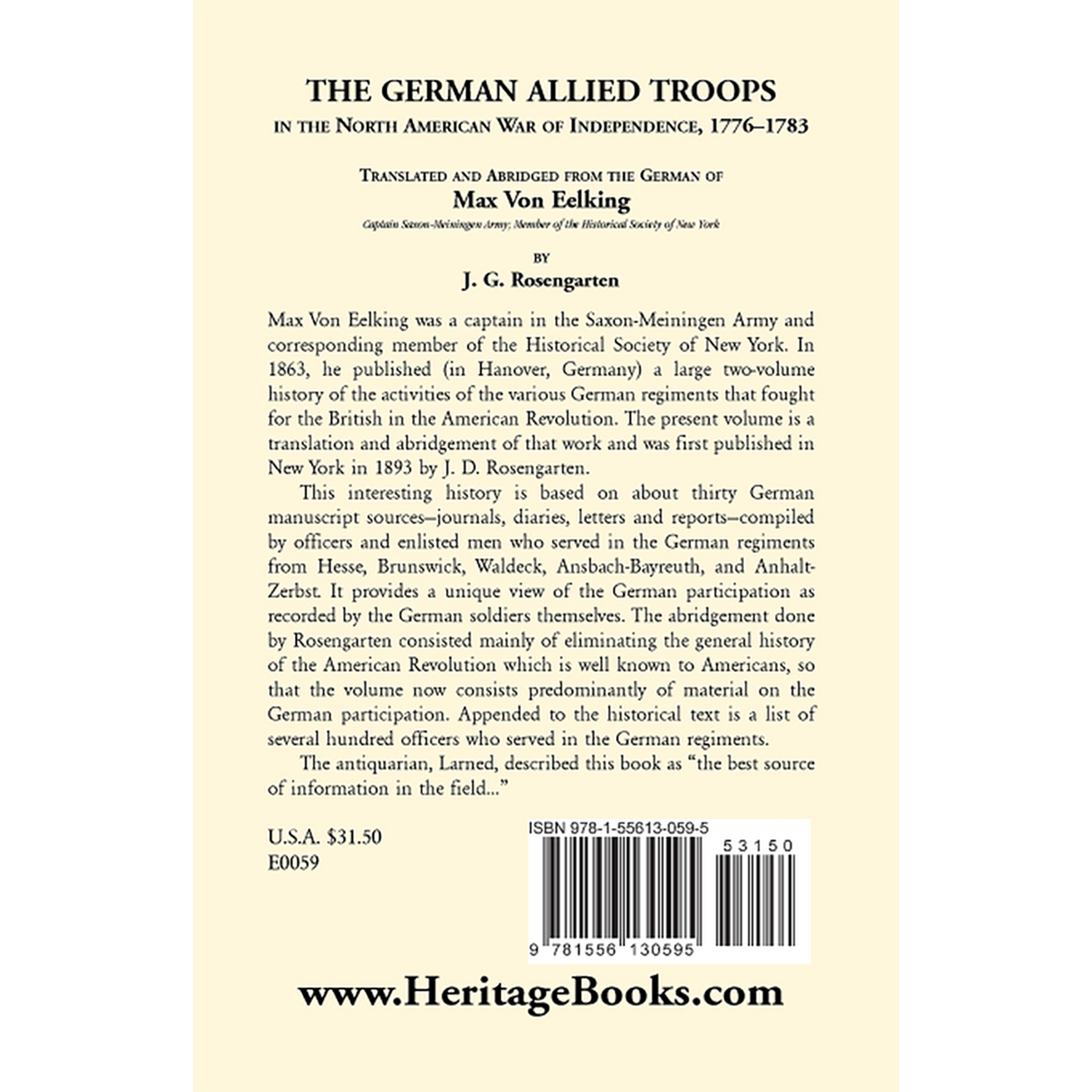 The German Allied Troops in the North American War of Independence, 1776-1783 back cover