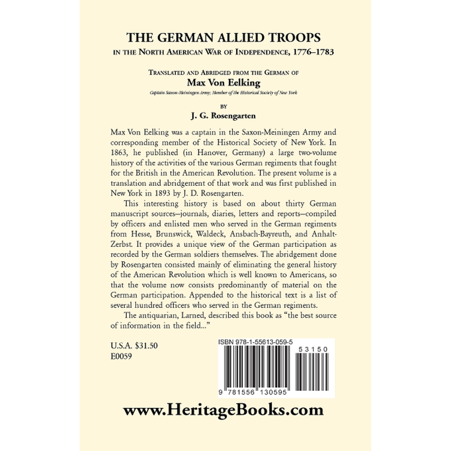 back cover of The German Allied Troops in the North American War of Independence, 1776-1783