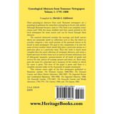 Genealogical Abstracts from Tennessee Newspapers, Volume 1, 1791-1808 back cover