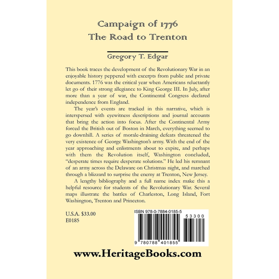 Campaign of 1776: The Road to Trenton back cover