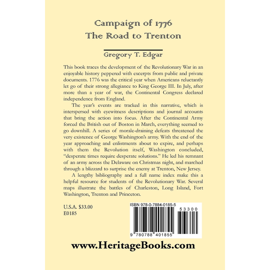 back cover of Campaign of 1776: The Road to Trenton