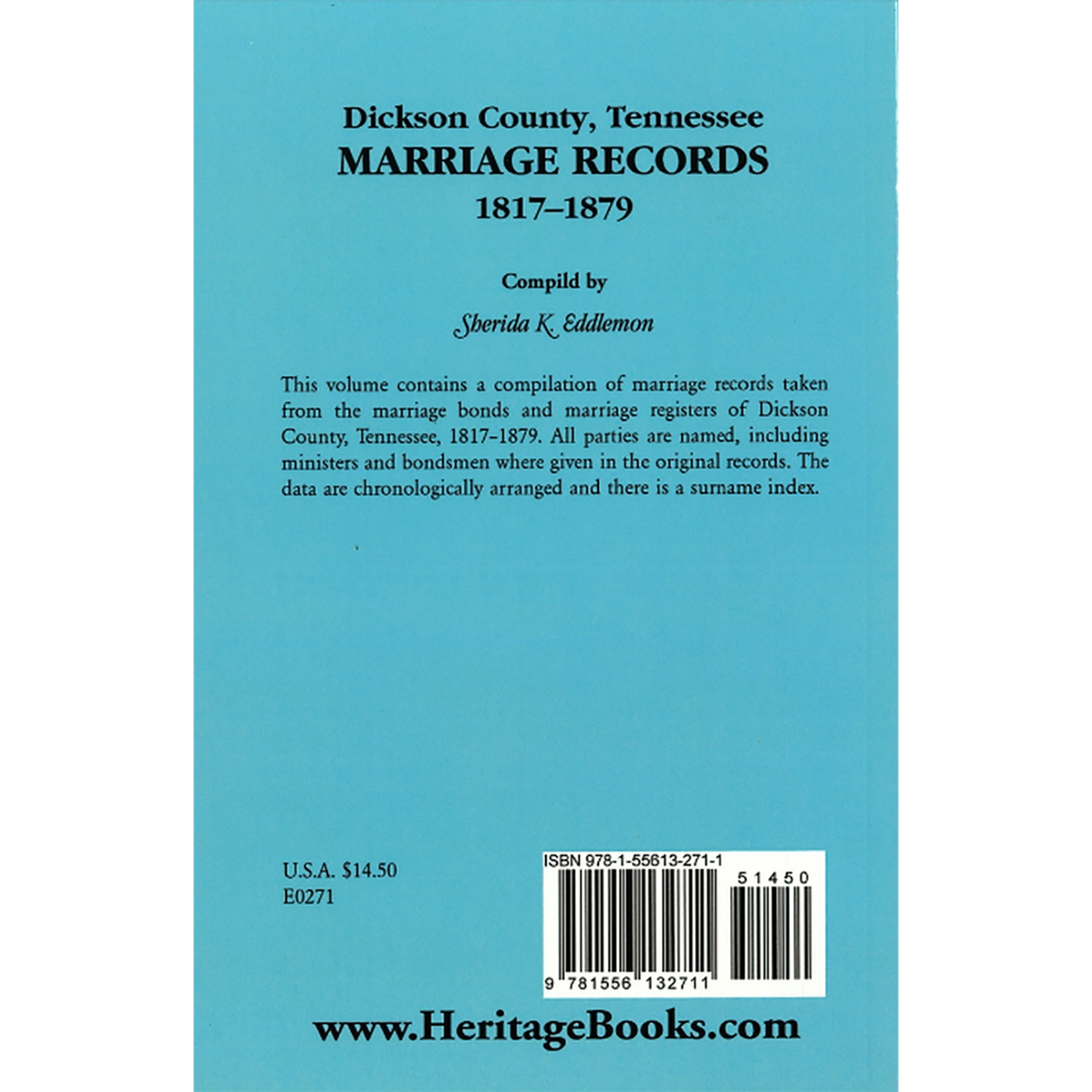 Dickson County, Tennessee Marriage Records, 1817-1879 back cover