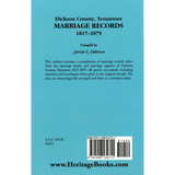 Dickson County, Tennessee Marriage Records, 1817-1879 back cover