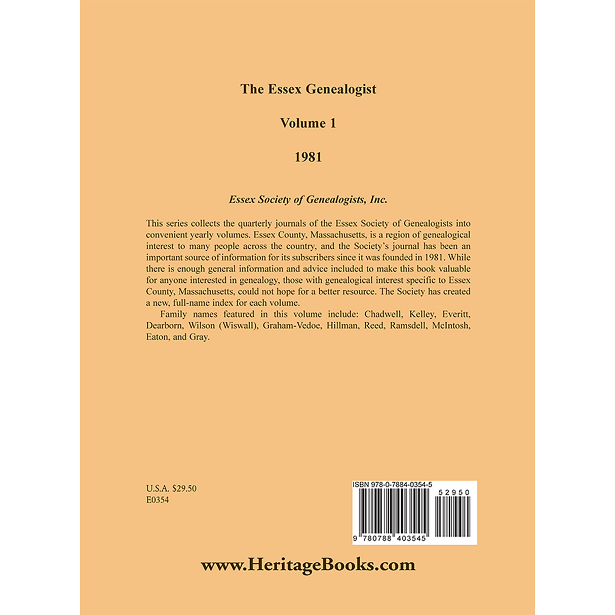 The Essex Genealogist, Volume 1, 1981 back cover
