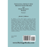 Genealogical Abstracts from Missouri Church Records and Other Religious Sources, Volume 1 back cover