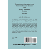Genealogical Abstracts from Missouri Church Records and Other Religious Sources, Volume 1 back cover