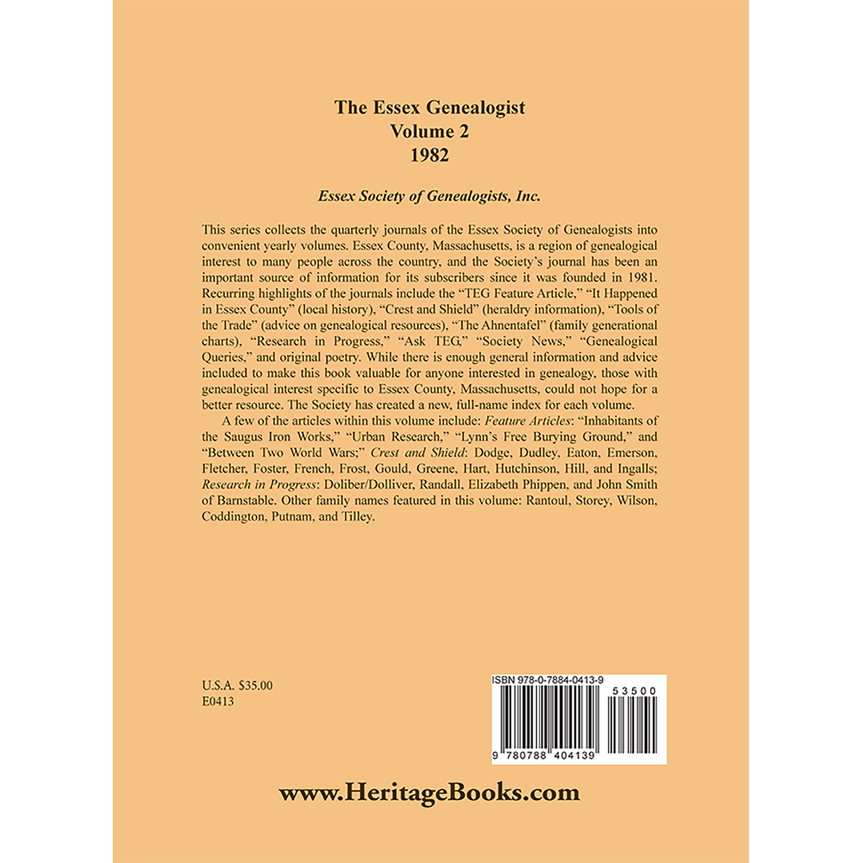 The Essex Genealogist, Volume 2, 1982 back cover