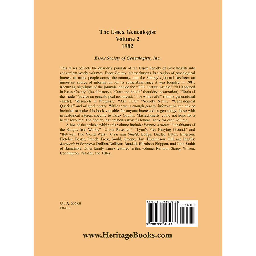 The Essex Genealogist, Volume 2, 1982 back cover