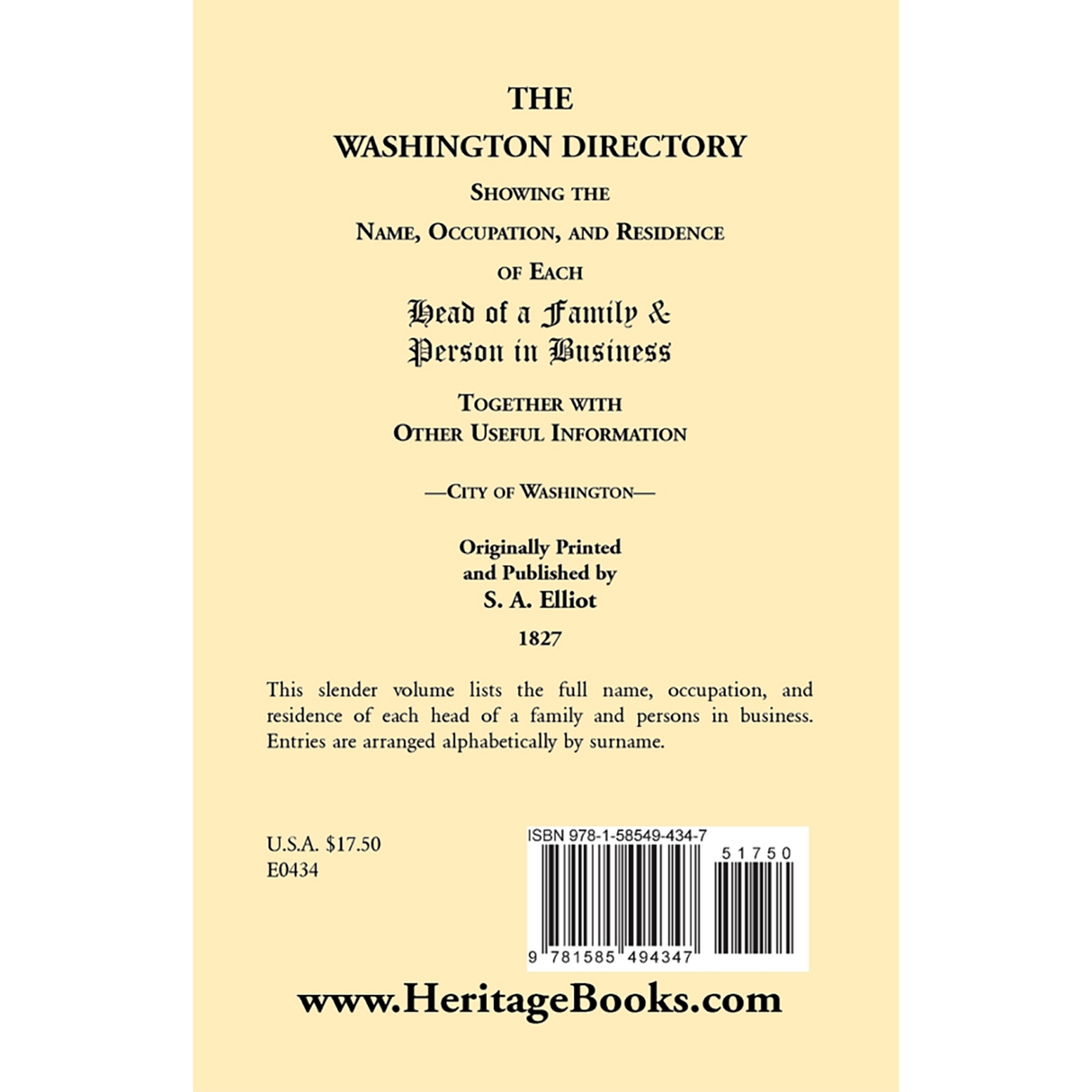 The Washington [DC] Directory [1827] back cover