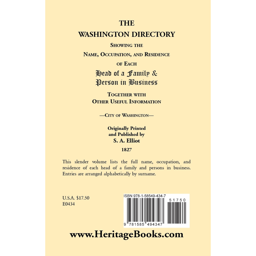 The Washington [DC] Directory [1827] back cover