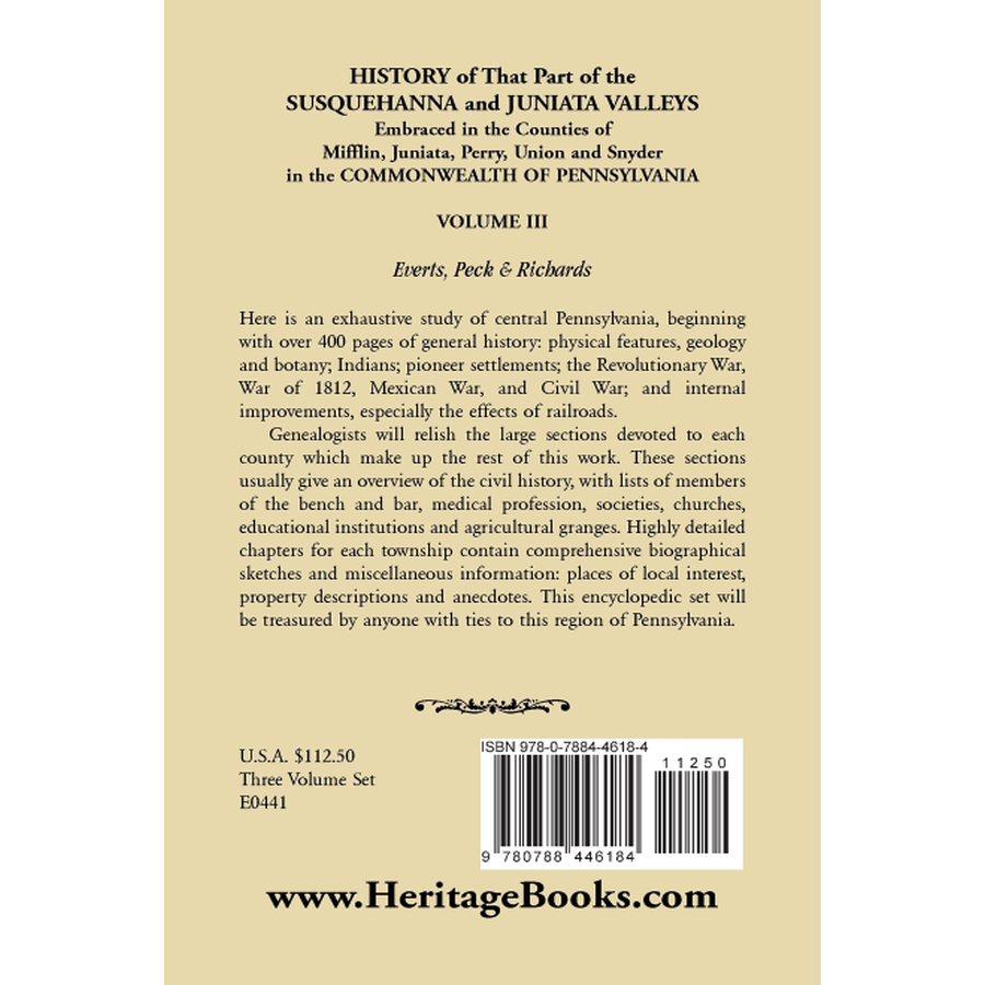 back cover of History of that Part of the Susquehanna and Juniata Valleys, Volume 3