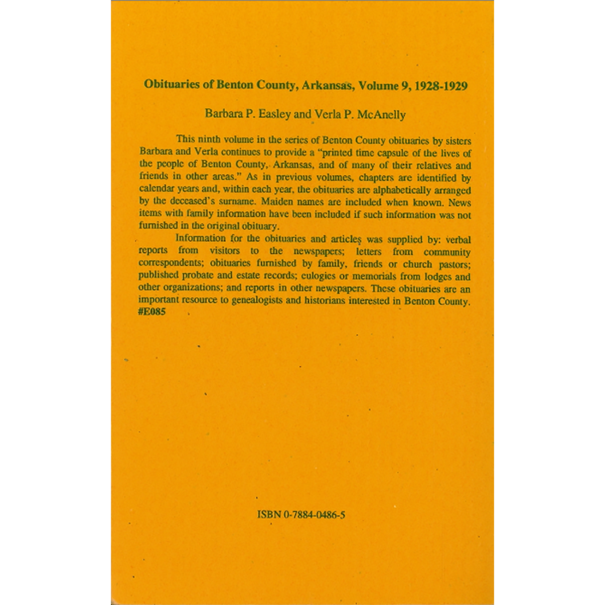 Obituaries of Benton County, Arkansas, Volume 9, 1928-1929 back cover