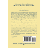 Callaway County, Missouri, Marriage Records 1821 to 1871 back cover