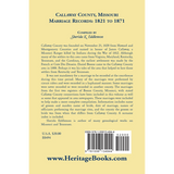 Callaway County, Missouri, Marriage Records 1821 to 1871 back cover