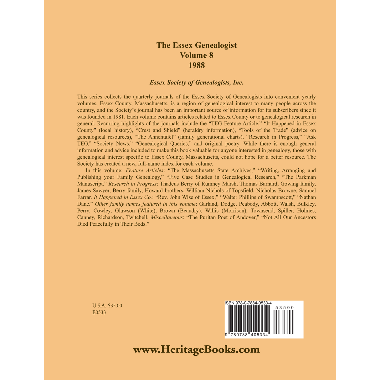 The Essex Genealogist, Volume 8, 1988 back cover