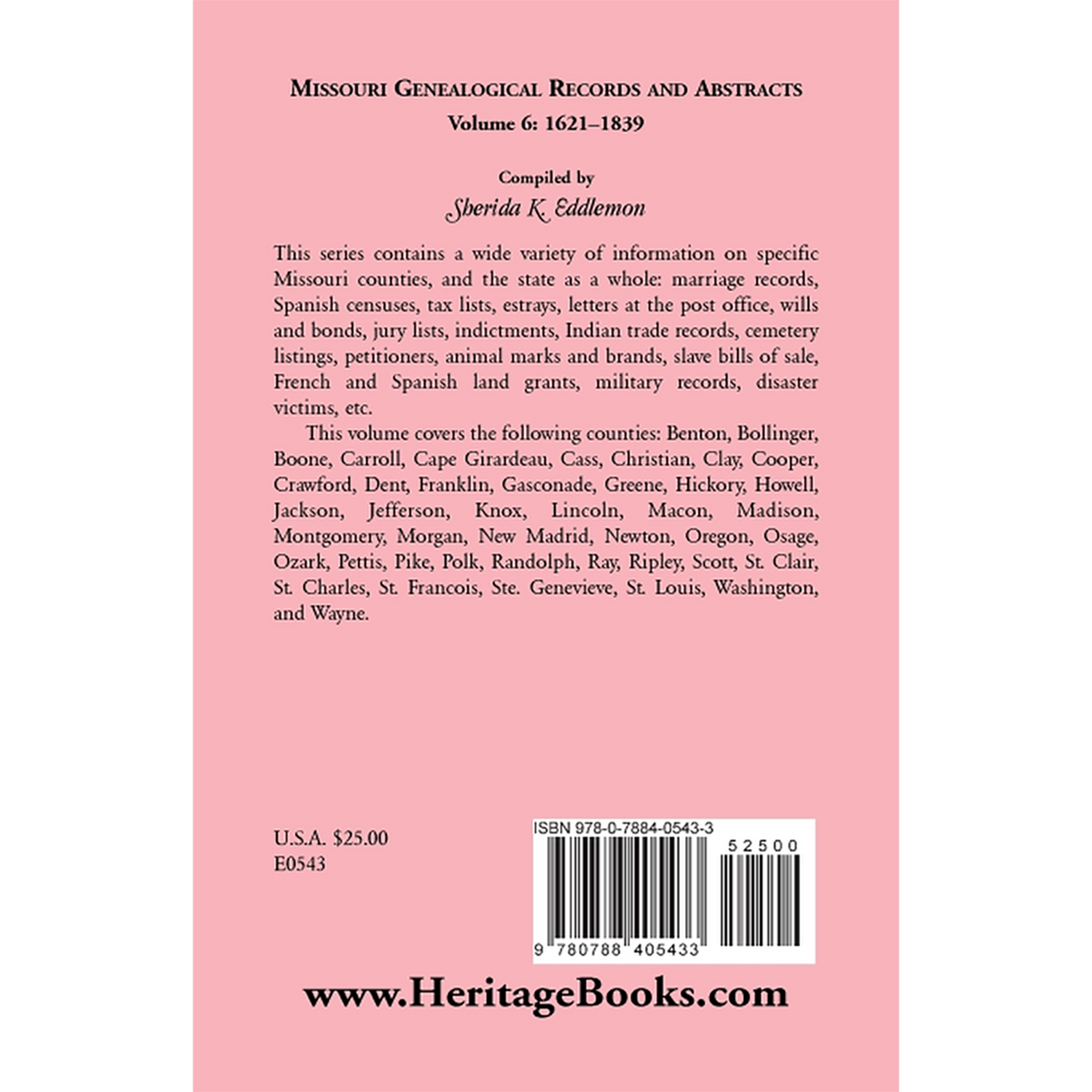 Missouri Genealogical Records and Abstracts, Volume 6: 1621-1839 back cover