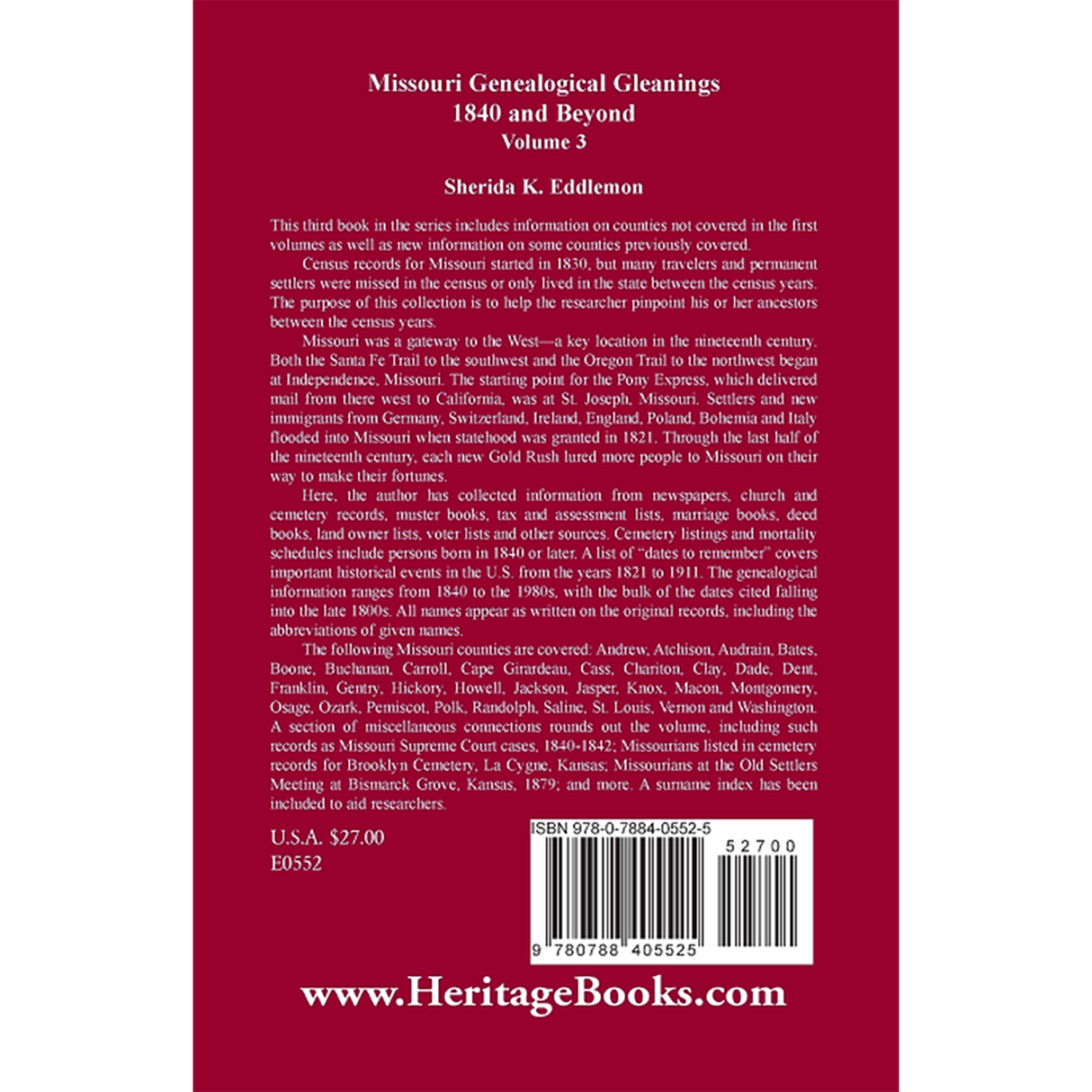 Missouri Genealogical Gleanings 1840 and Beyond, Volume 3 back cover