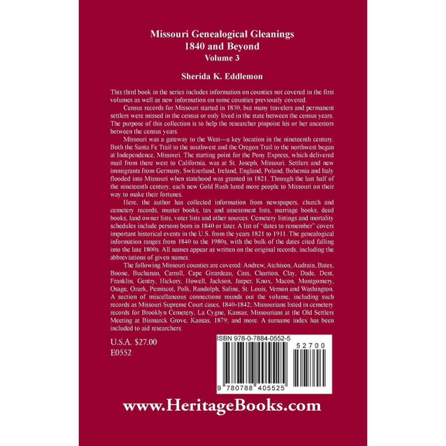 Missouri Genealogical Gleanings 1840 and Beyond, Volume 3 back cover