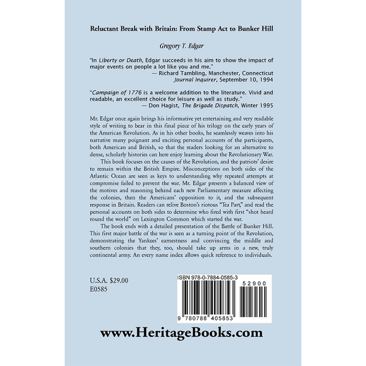 Reluctant Break with Britain: From Stamp Act to Bunker Hill back cover