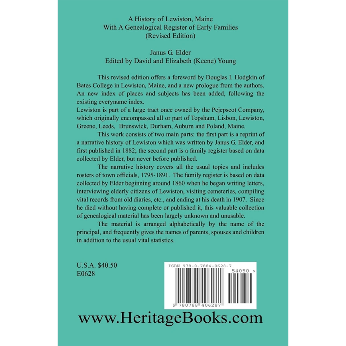 A History of Lewiston, Maine, With a Genealogical Register of Early Families (Revised Edition) back cover