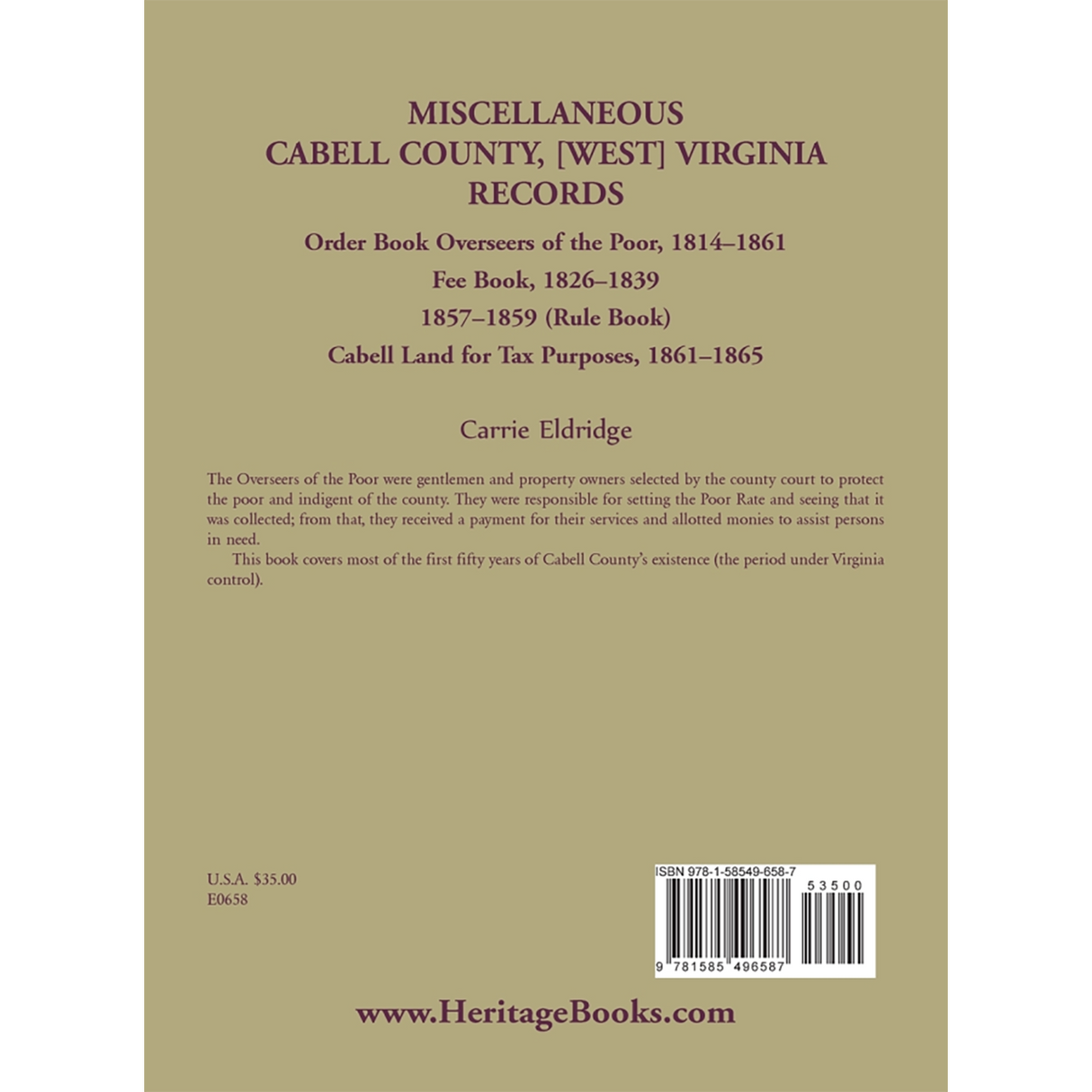 Miscellaneous Cabell County, West Virginia Records back cover