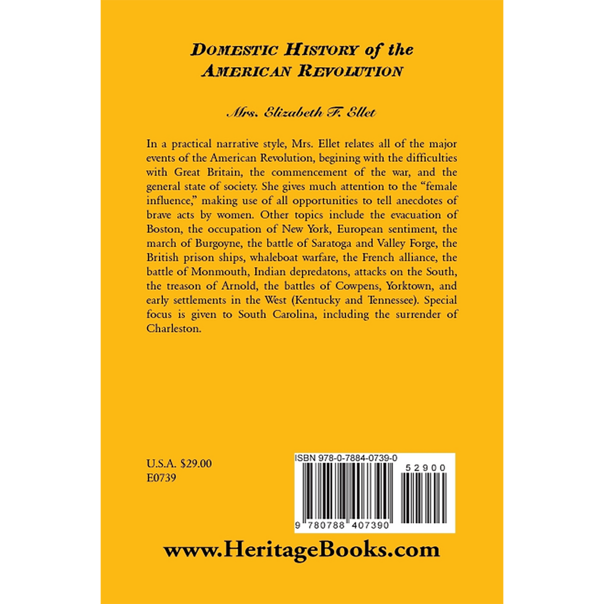 Domestic History of the American Revolution back cover