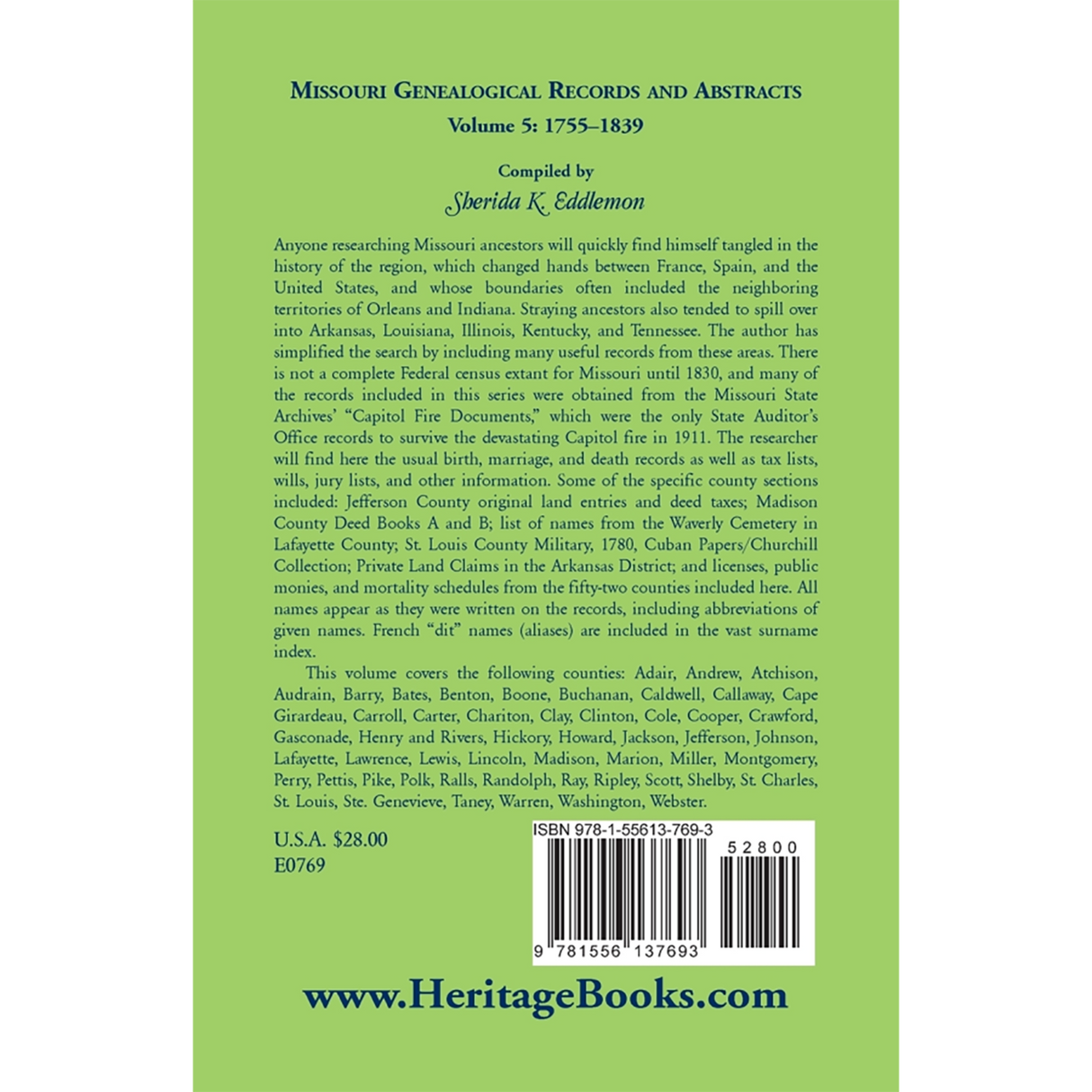 Missouri Genealogical Records and Abstracts, Volume 5: 1755-1839 back cover