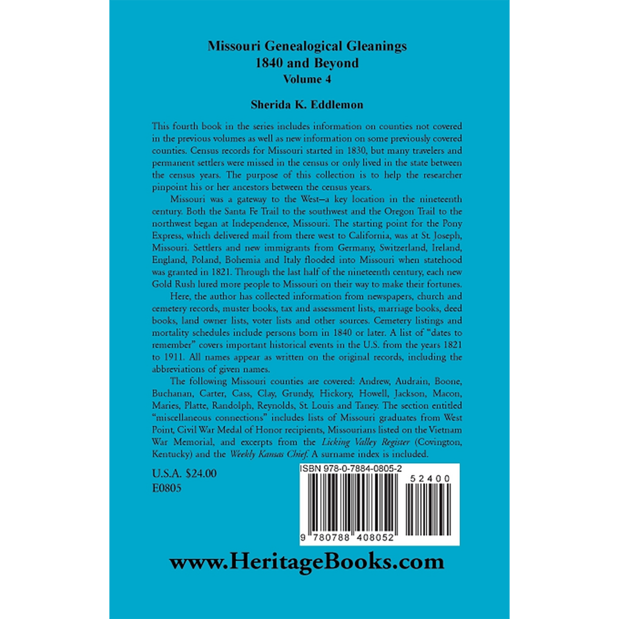 Missouri Genealogical Gleanings 1840 and Beyond, Volume 4 back cover