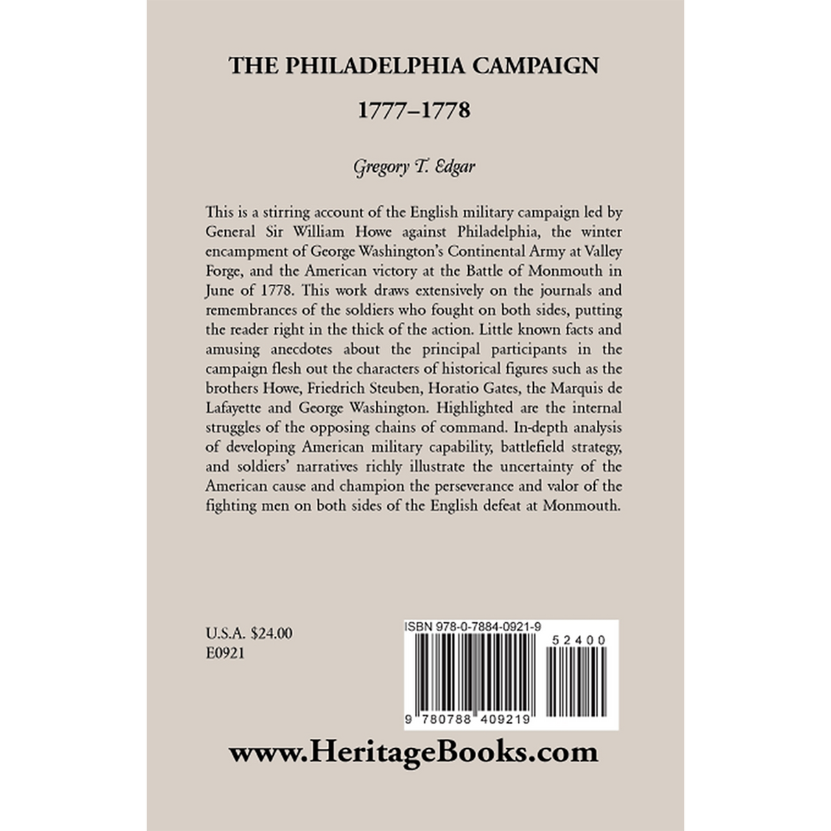 The Philadelphia Campaign, 1777-1778 back cover