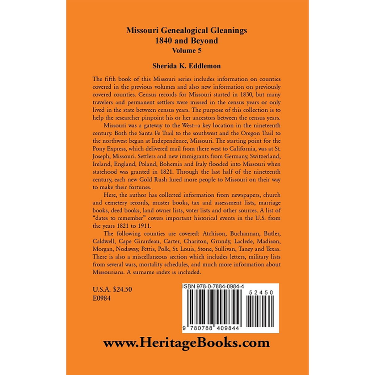 Missouri Genealogical Gleanings 1840 and Beyond, Volume 5 back cover