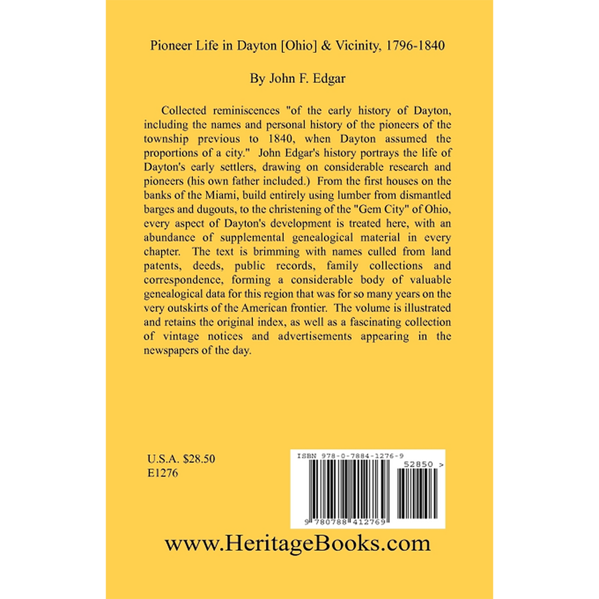 Pioneer Life in Dayton [Ohio] and Vicinity, 1796-1840 back cover