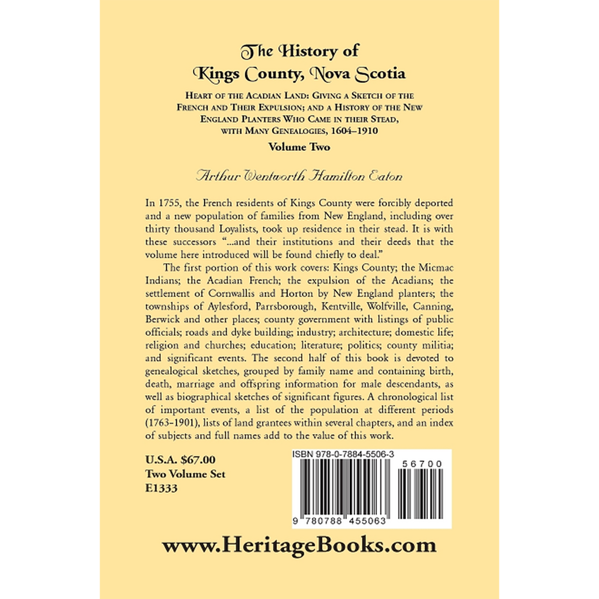History of Kings County, Nova Scotia, Heart of the Acadian Land, Volume 2 back cover