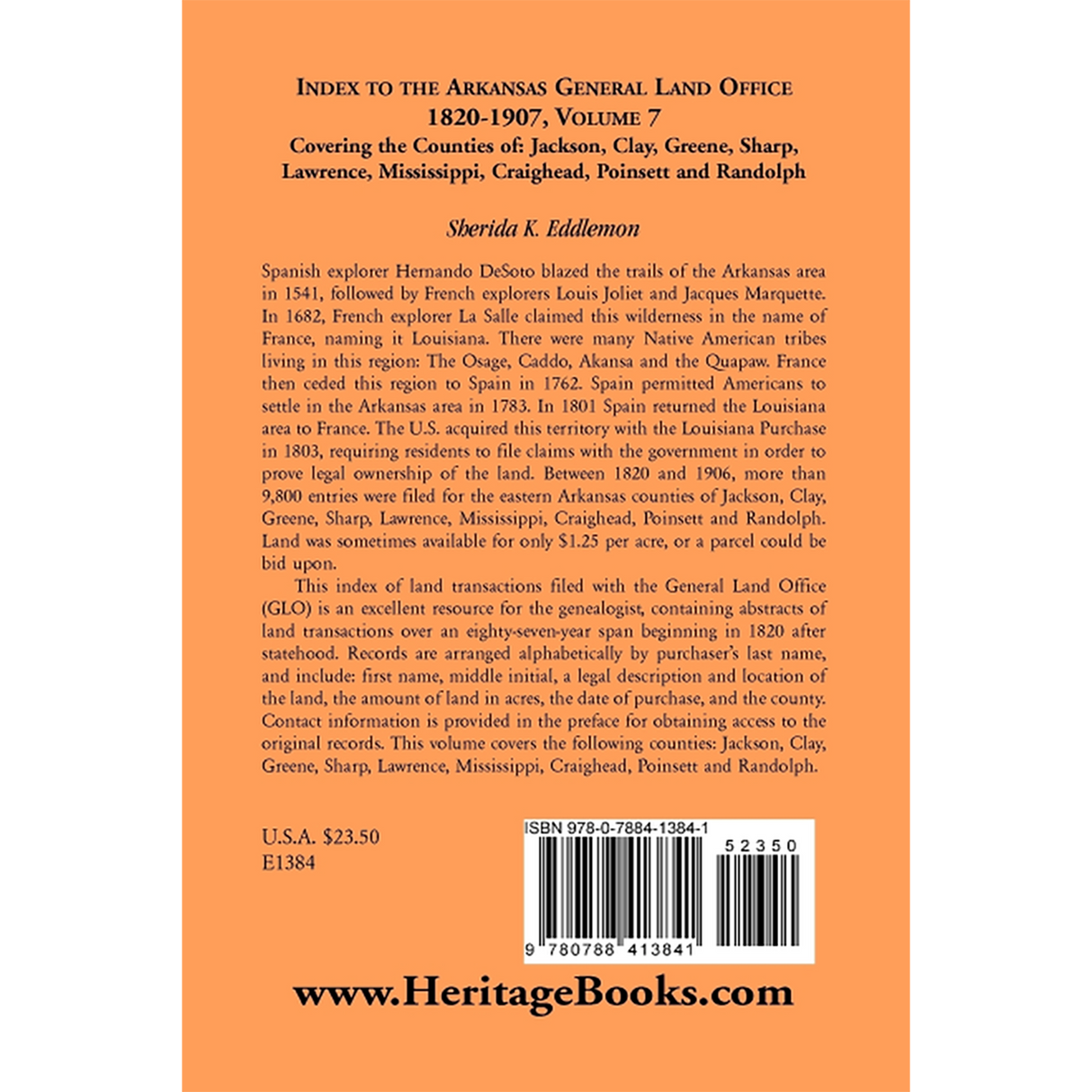 Index to the Arkansas General Land Office 1820-1907, Volume 7 back cover
