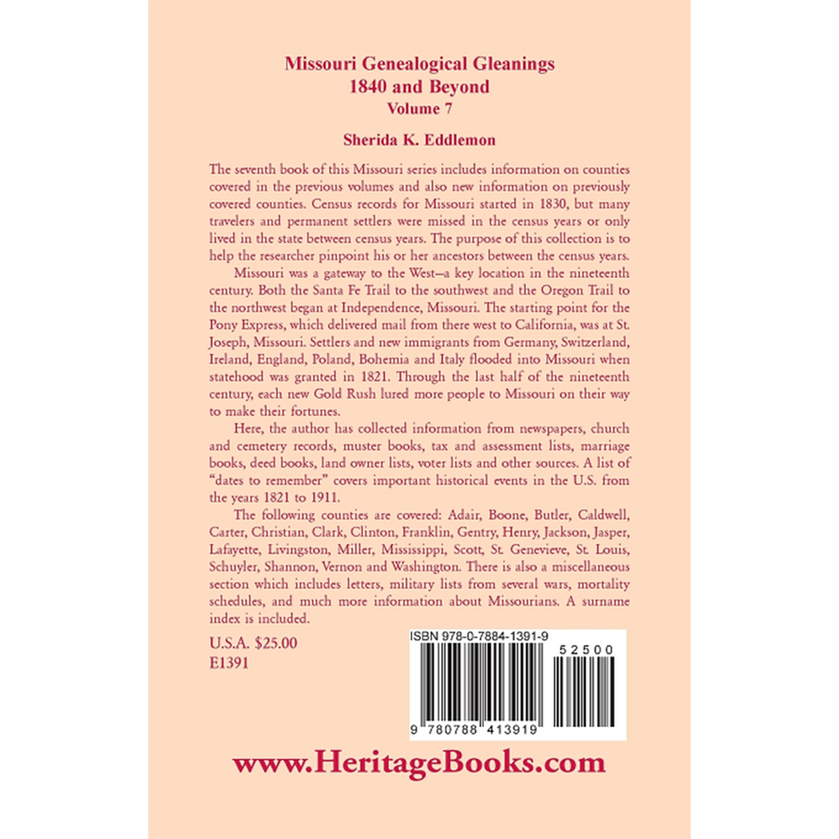 Missouri Genealogical Gleanings 1840 and Beyond, Volume 7 back cover