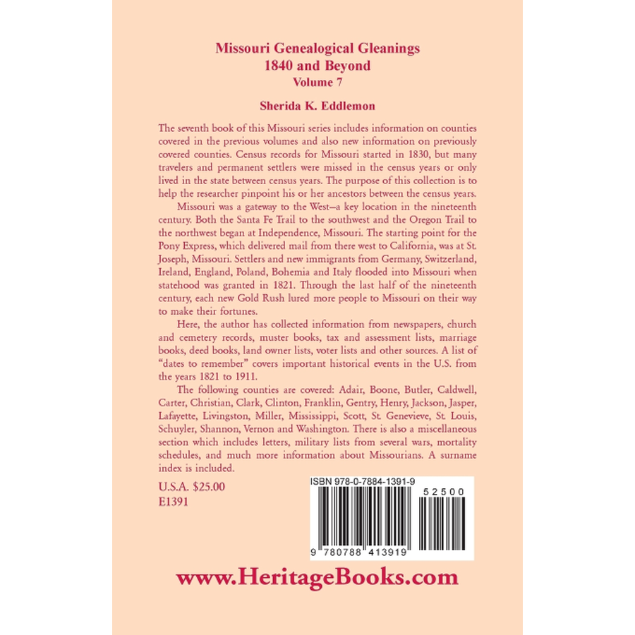 Missouri Genealogical Gleanings 1840 and Beyond, Volume 7 back cover