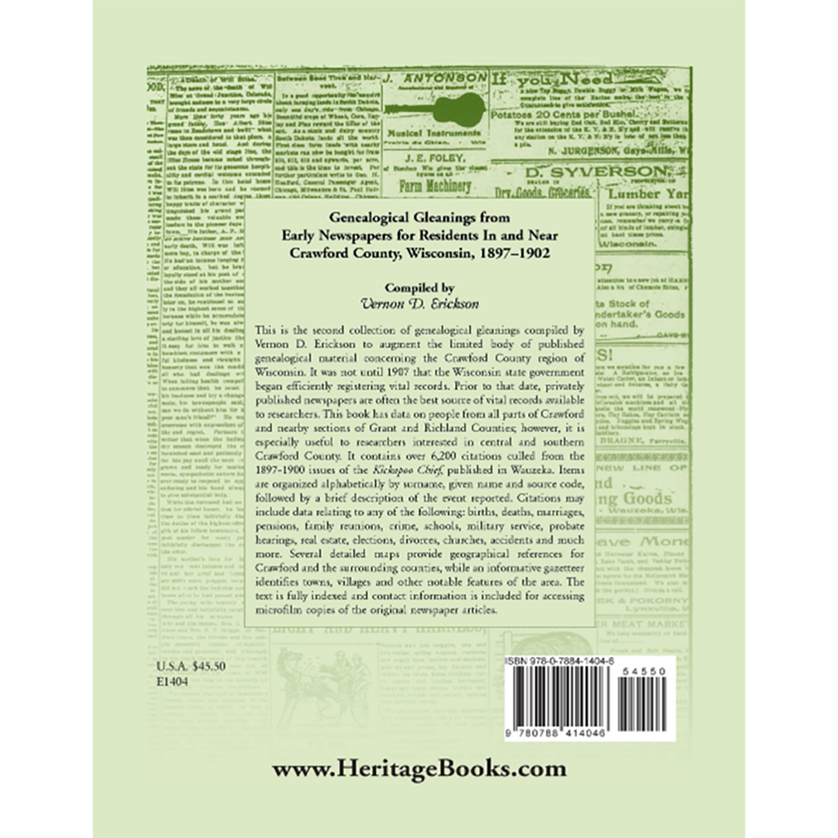 Genealogical Gleanings from Early Newspapers for Residents in and near Crawford County, Wisconsin, 1897-1902 back cover