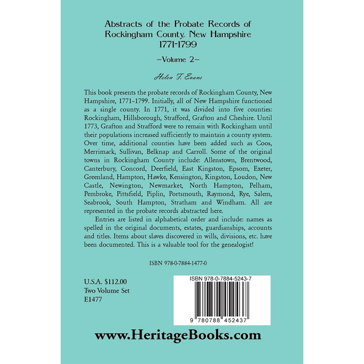 Abstracts of the Probate Records of Rockingham County [New Hampshire] volume 2 back cover