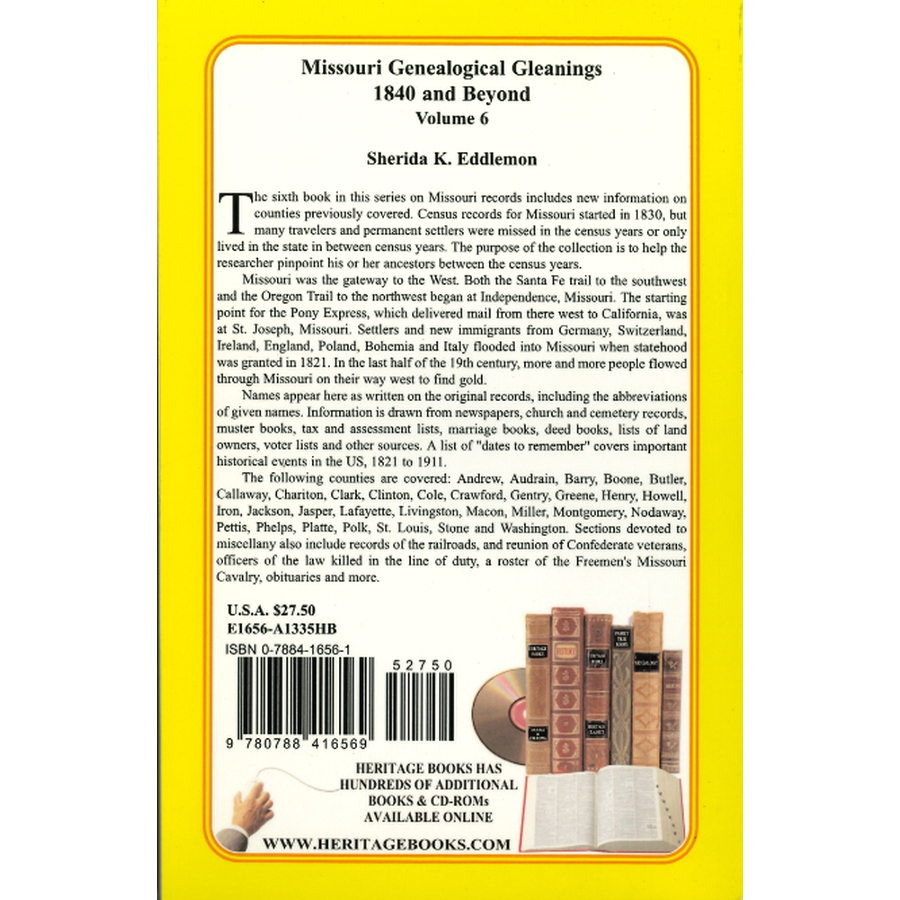 Missouri Genealogical Gleanings 1840 and Beyond, Volume 6 back cover