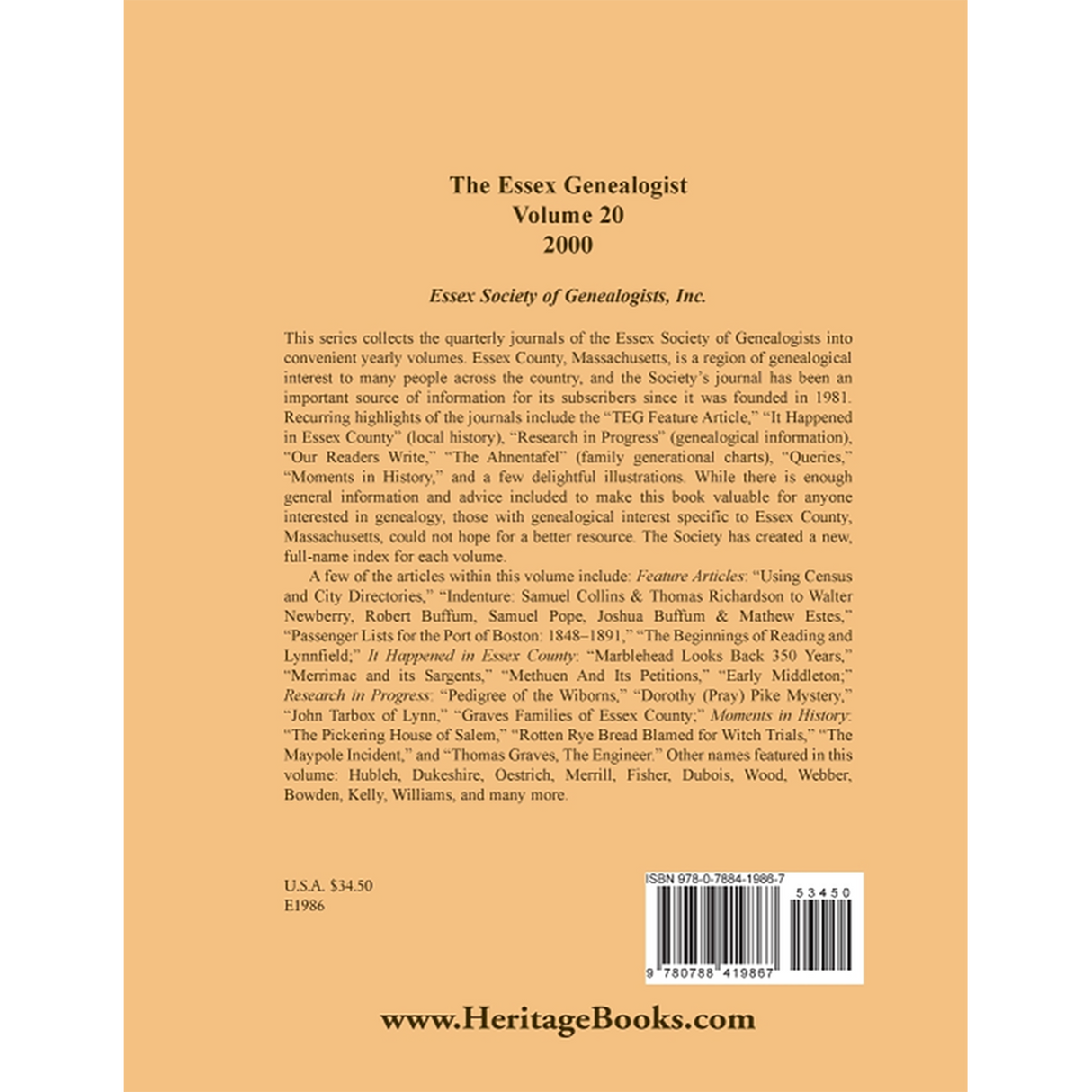The Essex Genealogist, Volume 20, 2000 back cover