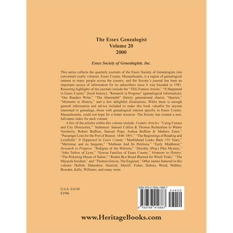 The Essex Genealogist, Volume 20, 2000 back cover