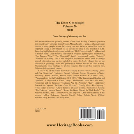The Essex Genealogist, Volume 20, 2000 back cover